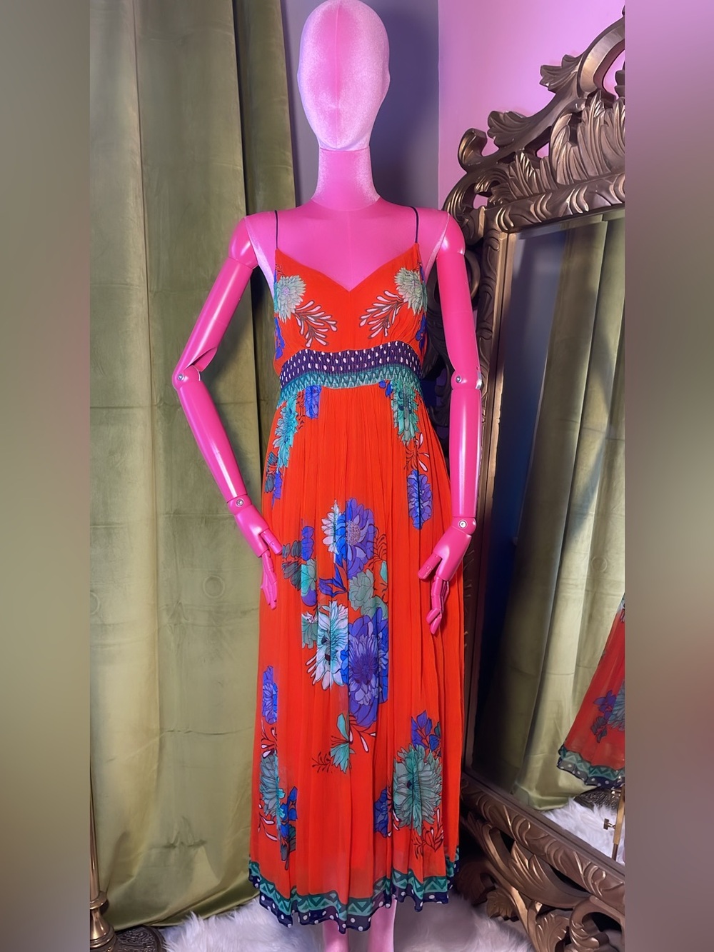 Maeve Red Floral Maxi Dress with Blue and Teal Accents